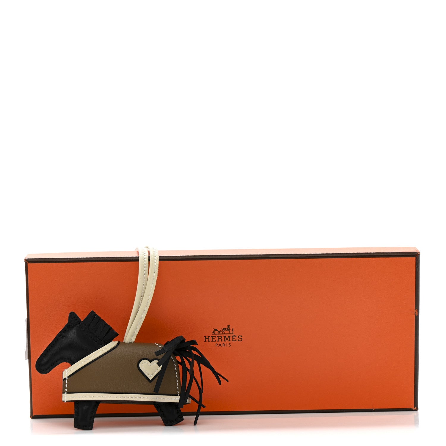 Hermes Milo Lambskin Grigri Rodeo Robeo Coeur Bag Charm PM Black Craie Etoupe 4 of 4