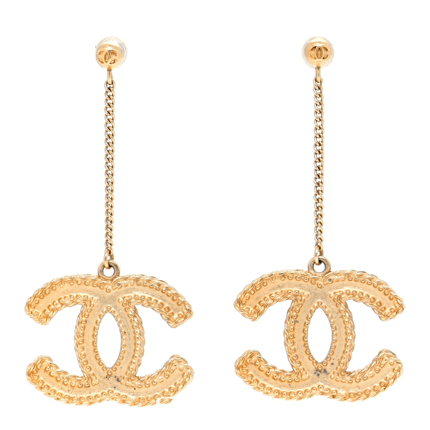 Chanel CC Drop Earrings Matte Gold 1 of 5