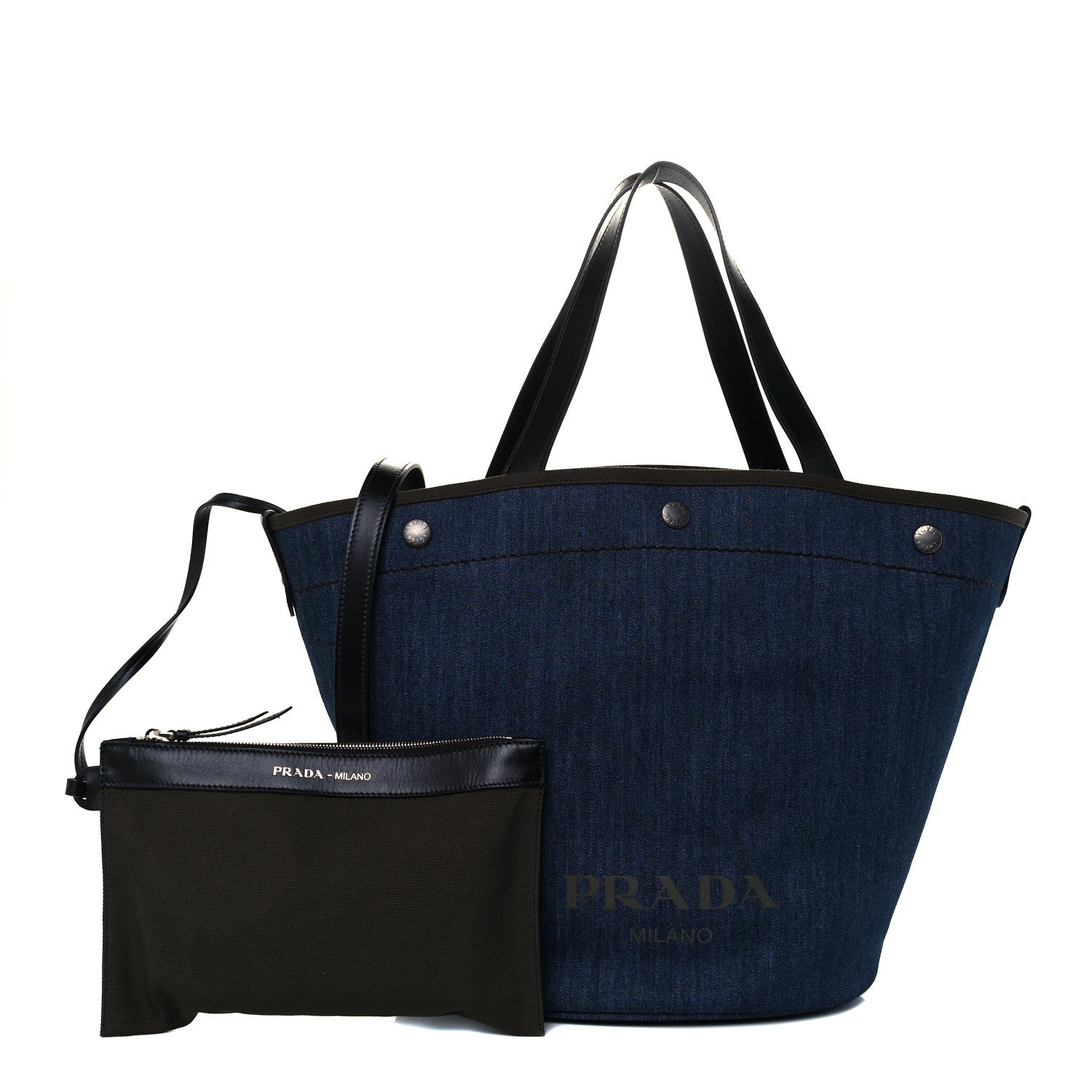 Prada Denim Calfskin Logo Shopping Tote Blue 1 of 13