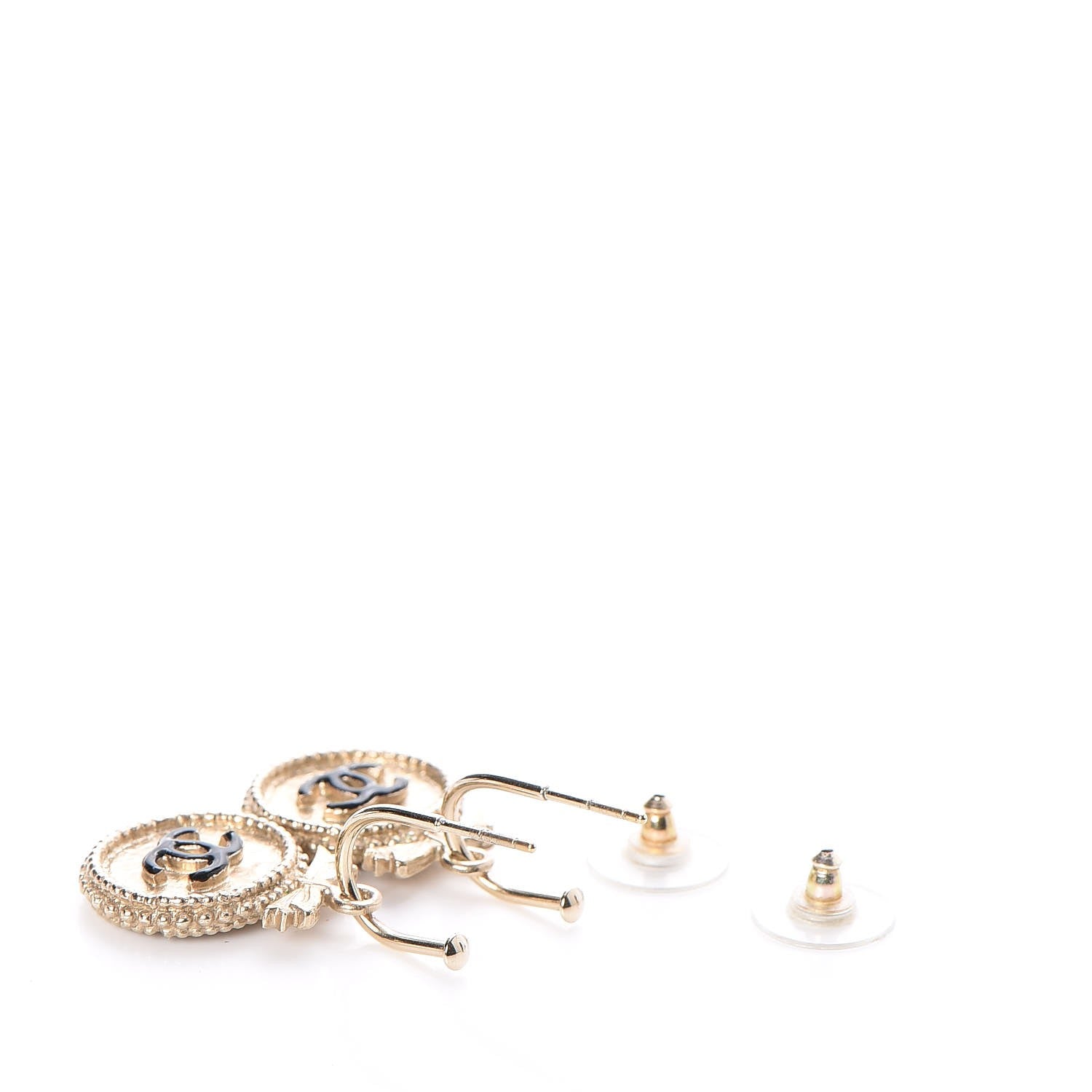 Chanel CC Bow Dangle Earrings Black Gold 3 of 4