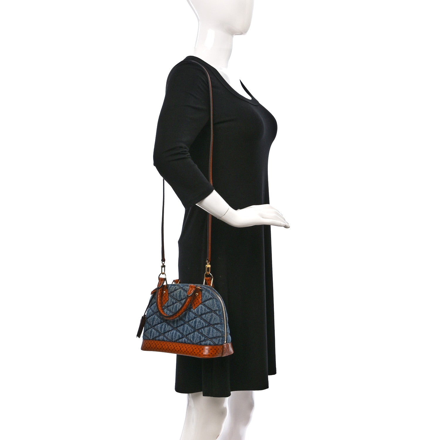 Louis Vuitton Denim Calfskin Reverse Monogram Malletage Alma BB Blue 2 of 8