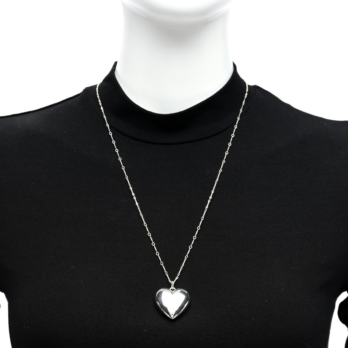 Sterling Silver Puffed Heart Pendant Link Necklace