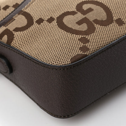 Gucci Monogram Jumbo GG Textured Dollar Calfskin Web Messenger Shoulder Bag Camel Ebony New Acero 9 of 10