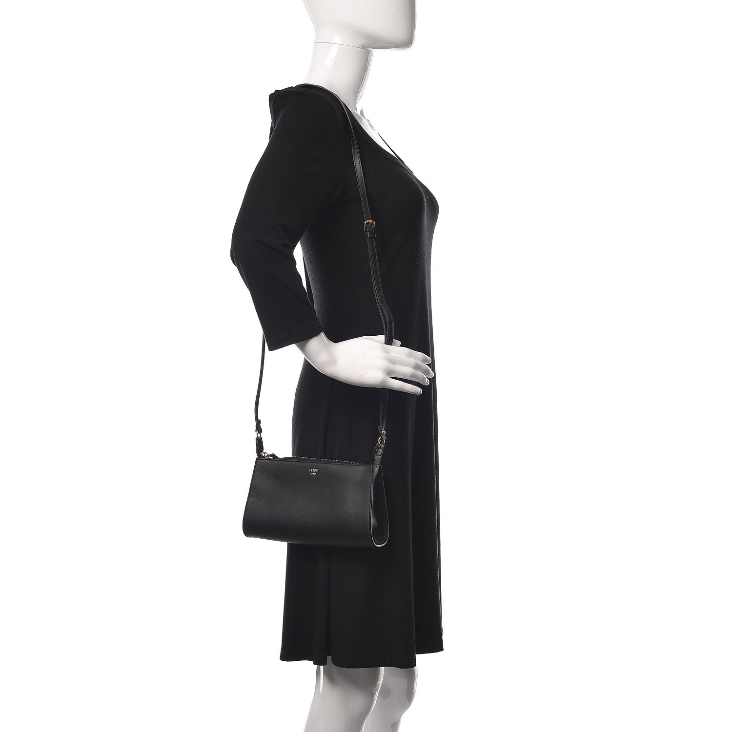 Fendi Vitello Baltico Mini Pouch Crossbody Pouch Black 2 of 13
