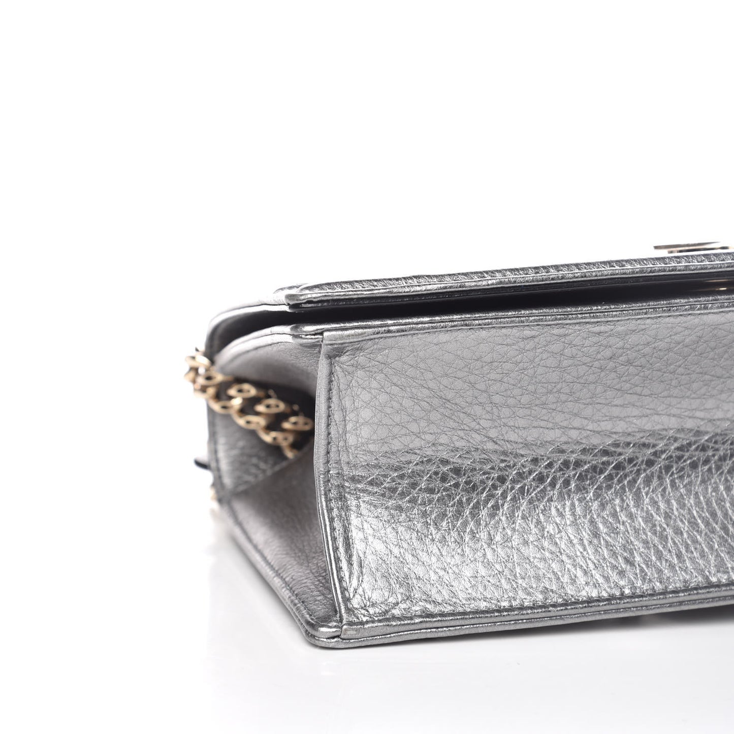 Metallic Grained Calfskin Medium Diorama Flap Bag Silver