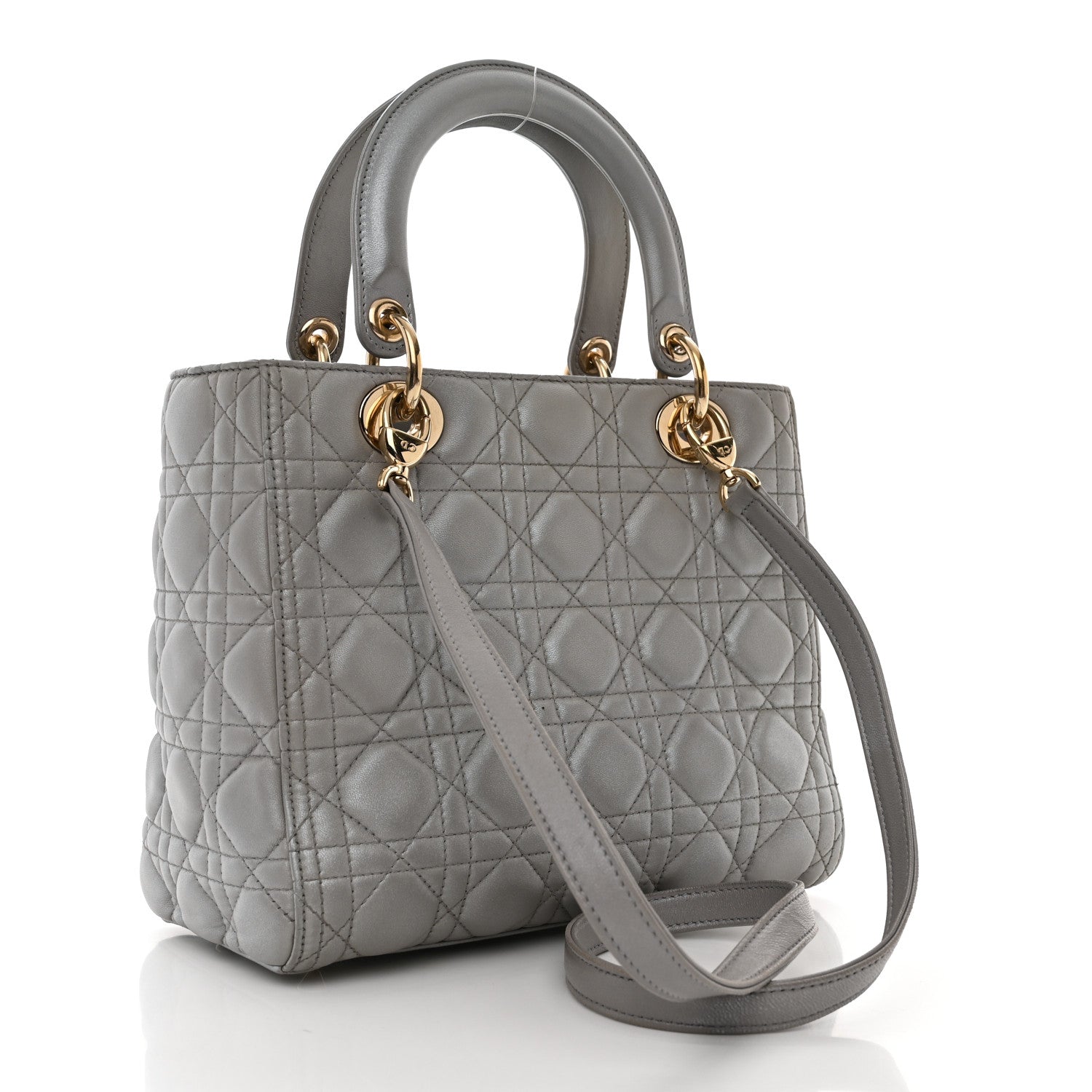 Christian Dior Metallic Lambskin Cannage Medium Lady Dior Silver 3 of 10