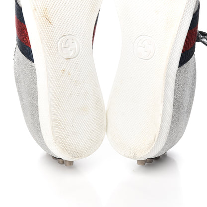 Gucci Glitter Fabric Studded Web Sneakers 35.5 Silver 7 of 10
