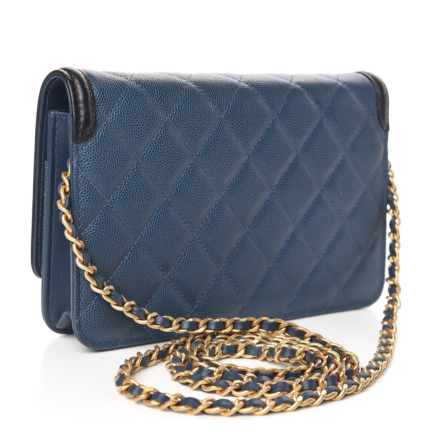 Caviar Quilted CC Filigree Wallet On Chain WOC Navy