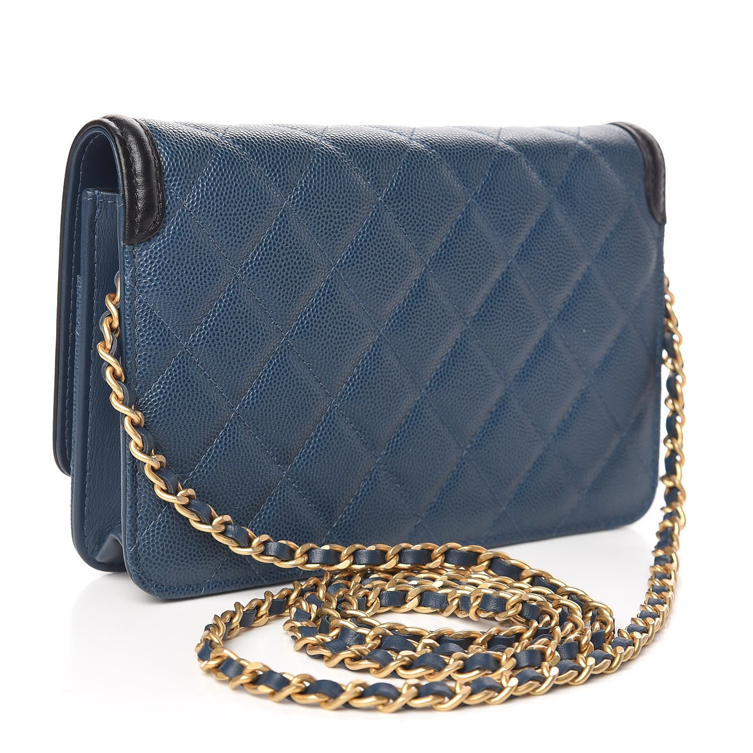 Chanel Caviar Quilted CC Filigree Wallet On Chain WOC Navy 3 of 12