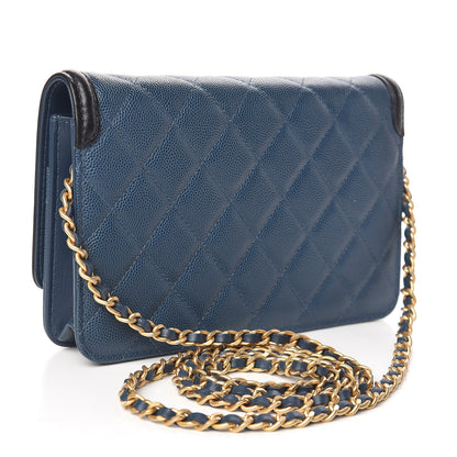 Chanel Caviar Quilted CC Filigree Wallet On Chain WOC Navy 3 of 12