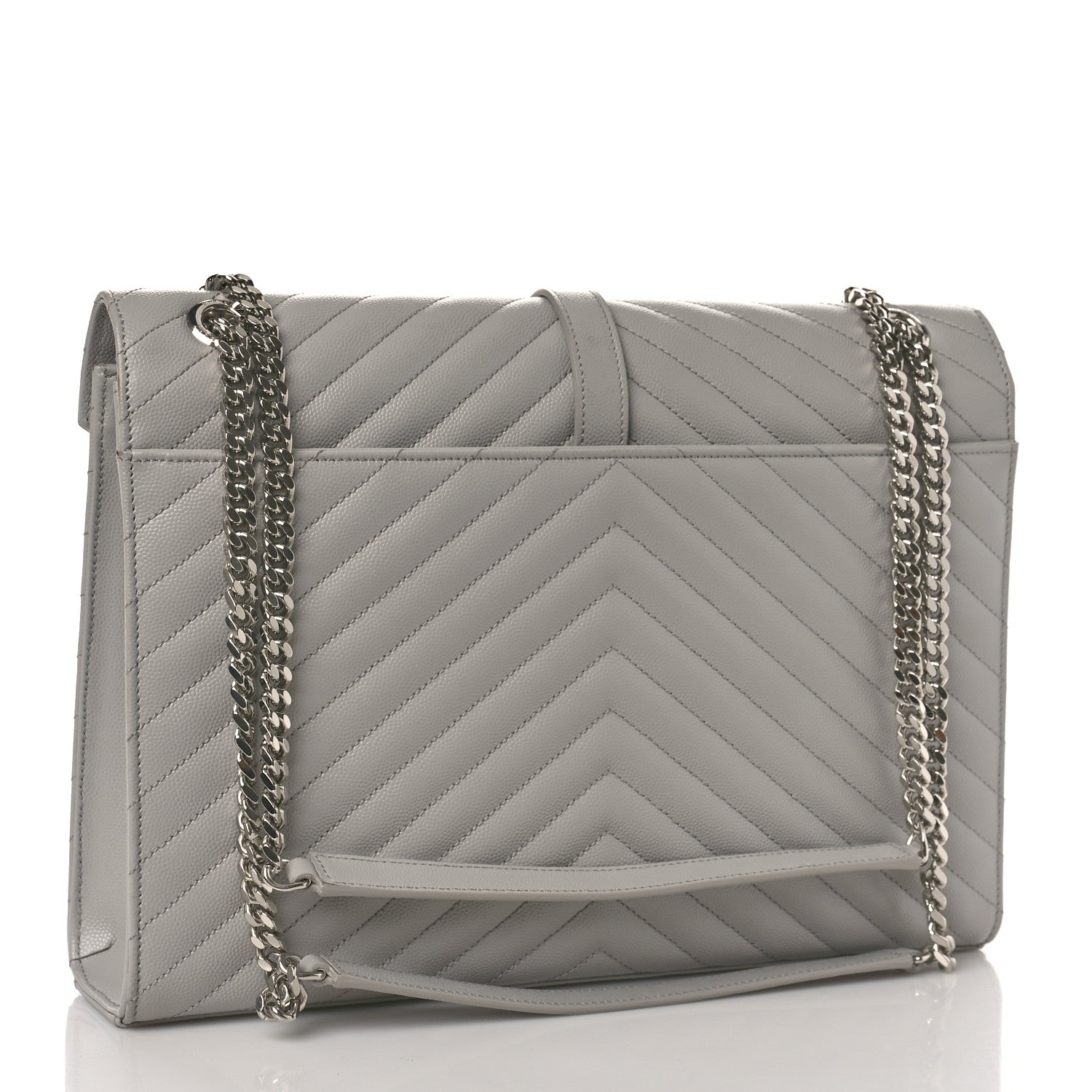 Saint Laurent Grain De Poudre Matelasse Chevron Large Monogram Satchel Light Grey 3 of 8