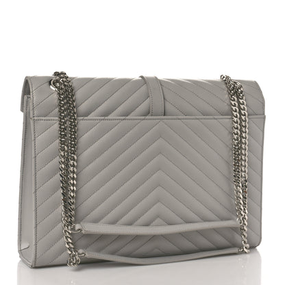 Saint Laurent Grain De Poudre Matelasse Chevron Large Monogram Satchel Light Grey 3 of 8