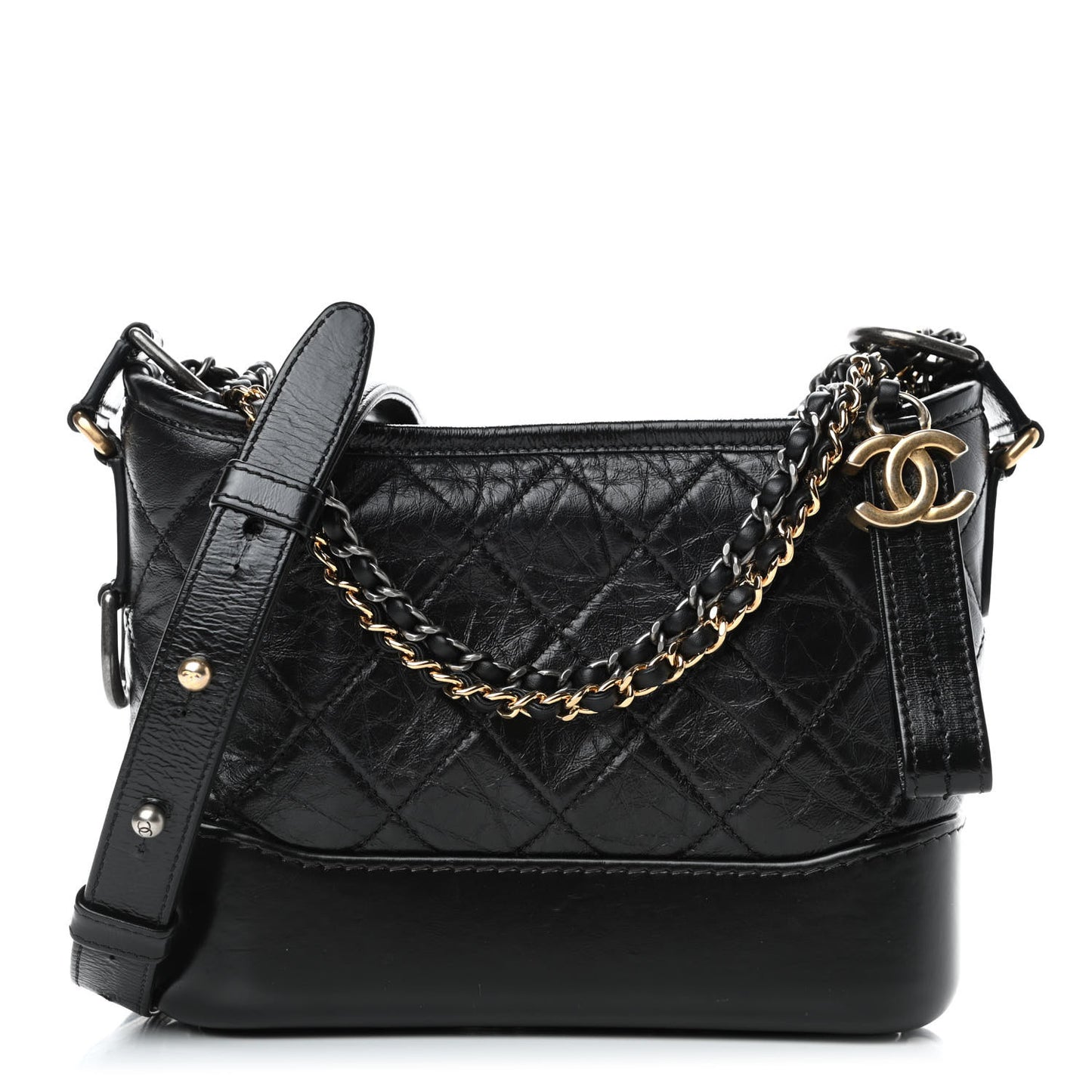 Aged Calfskin Quilted Small Gabrielle Hobo Black