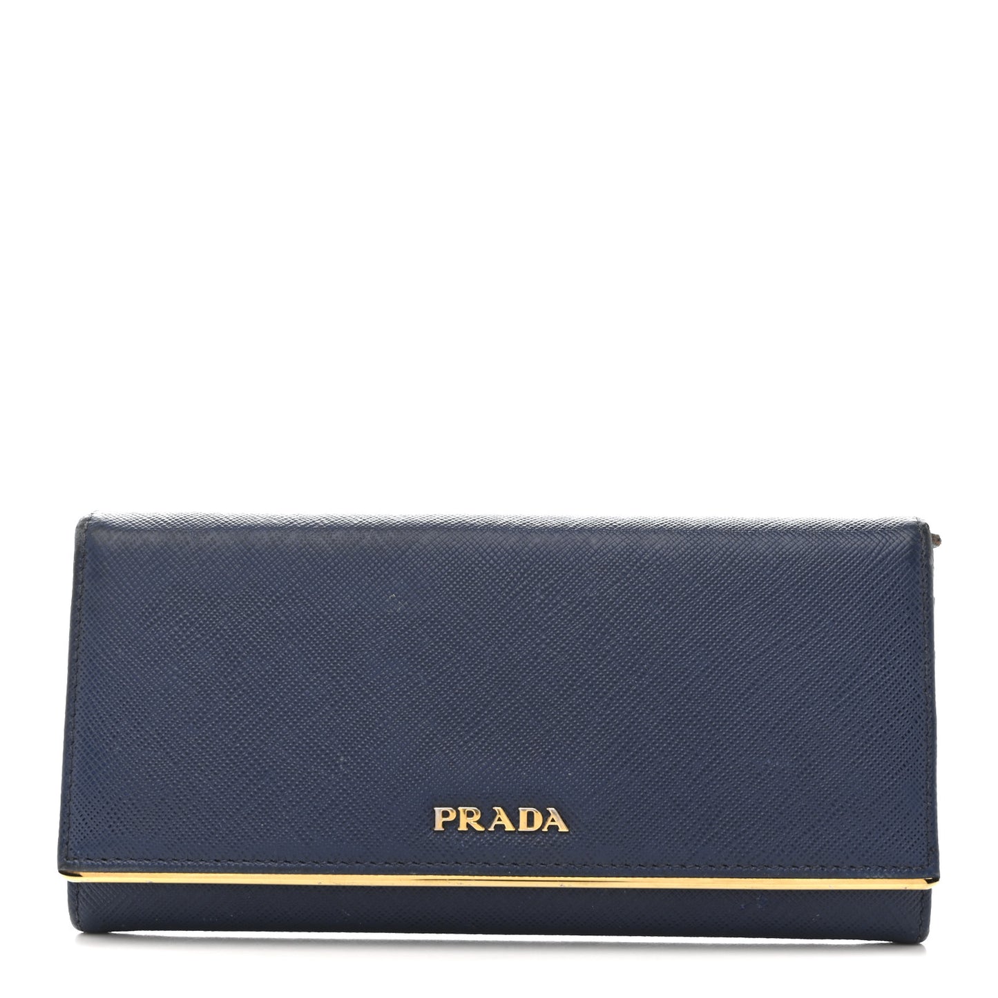 Saffiano Metal Bar Continental Flap Wallet Bluette