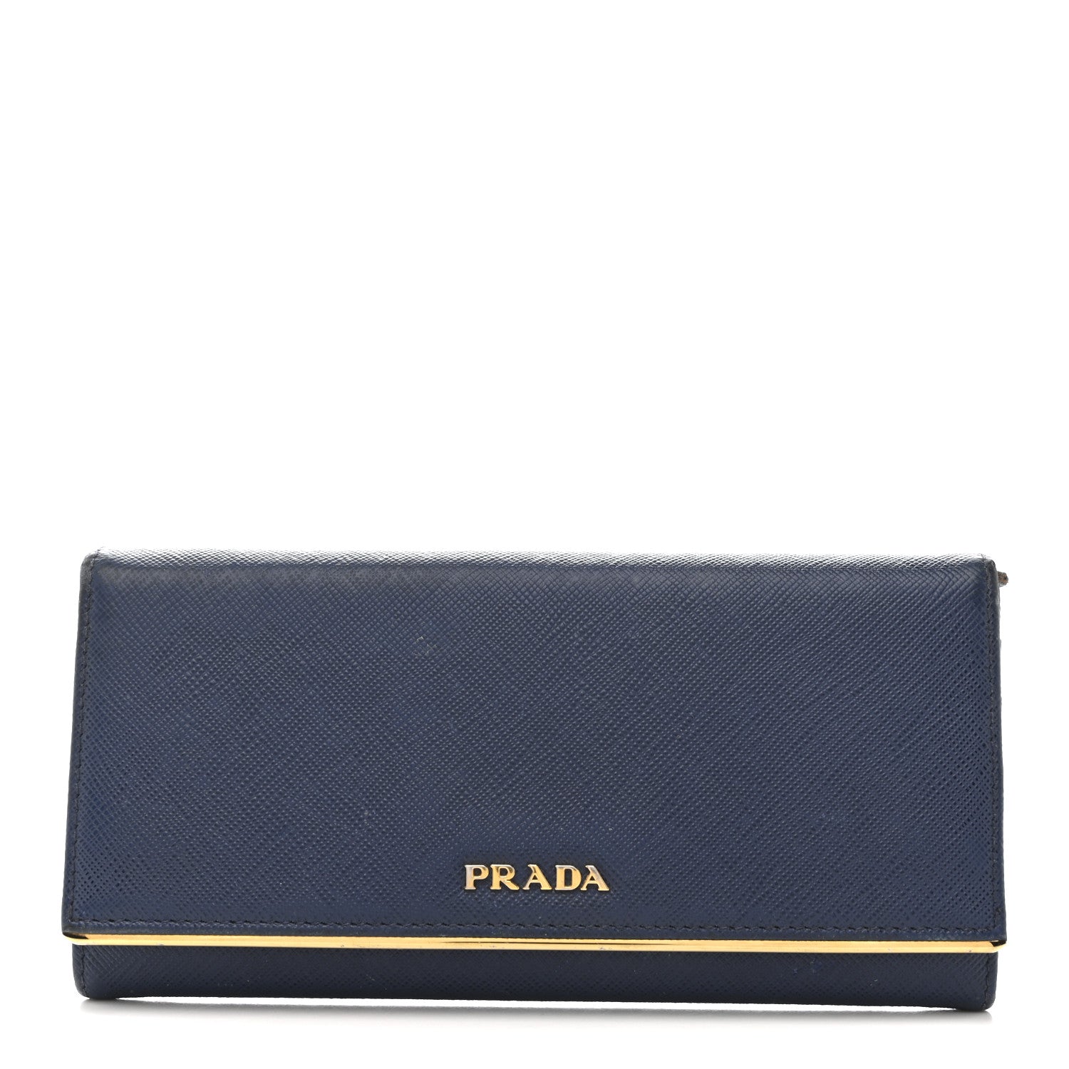 Prada Saffiano Metal Bar Continental Flap Wallet Bluette 1 of 11