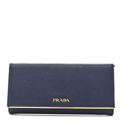 Prada Saffiano Metal Bar Continental Flap Wallet Bluette 1 of 11
