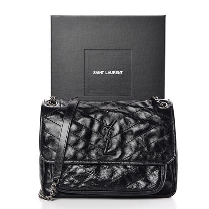 Saint Laurent Crinkled Calfskin Matelasse Monogram Medium Niki Chain Satchel Black 8 of 8