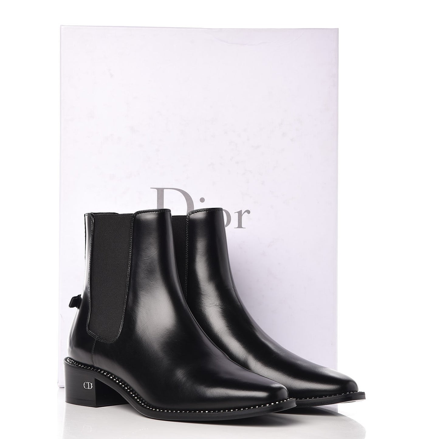 Glazed Calfskin Crystal Tomboy Ankle Boots 38 Black