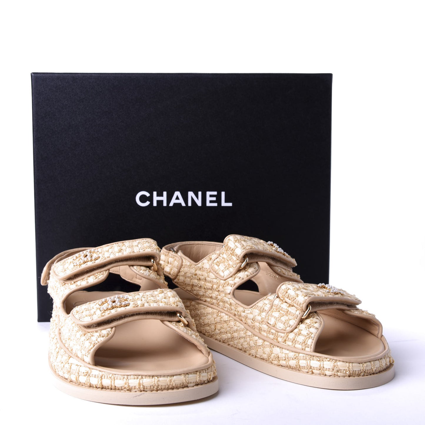 Braided Fabric Velcro Dad Sandals 39 Beige