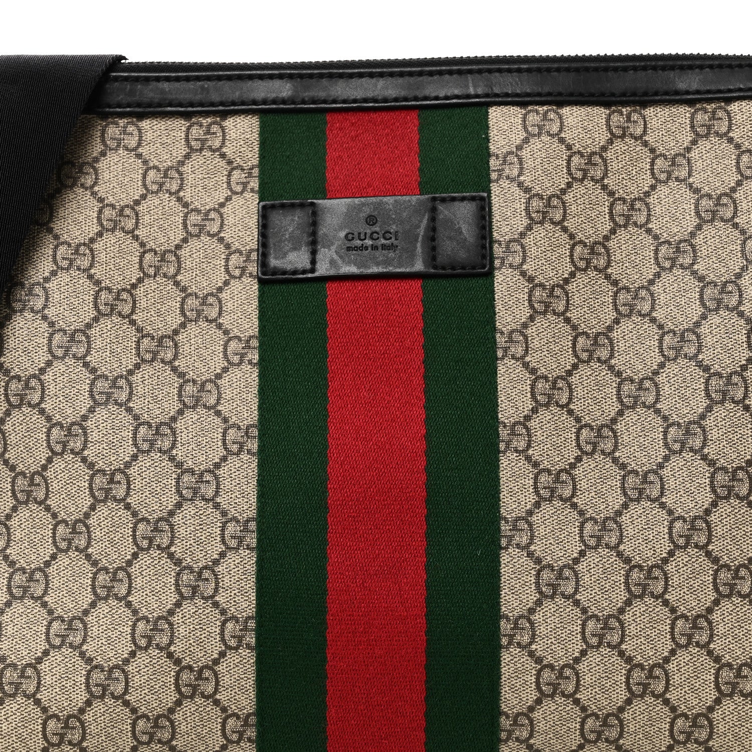 Gucci GG Supreme Monogram Calfskin Web Medium Flat Messenger Bag Beige Ebony Black 8 of 10