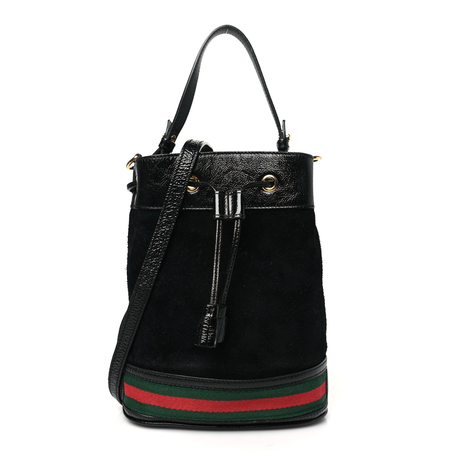 Gucci Suede Patent Web Small Ophidia Bucket Bag Black 1 of 10