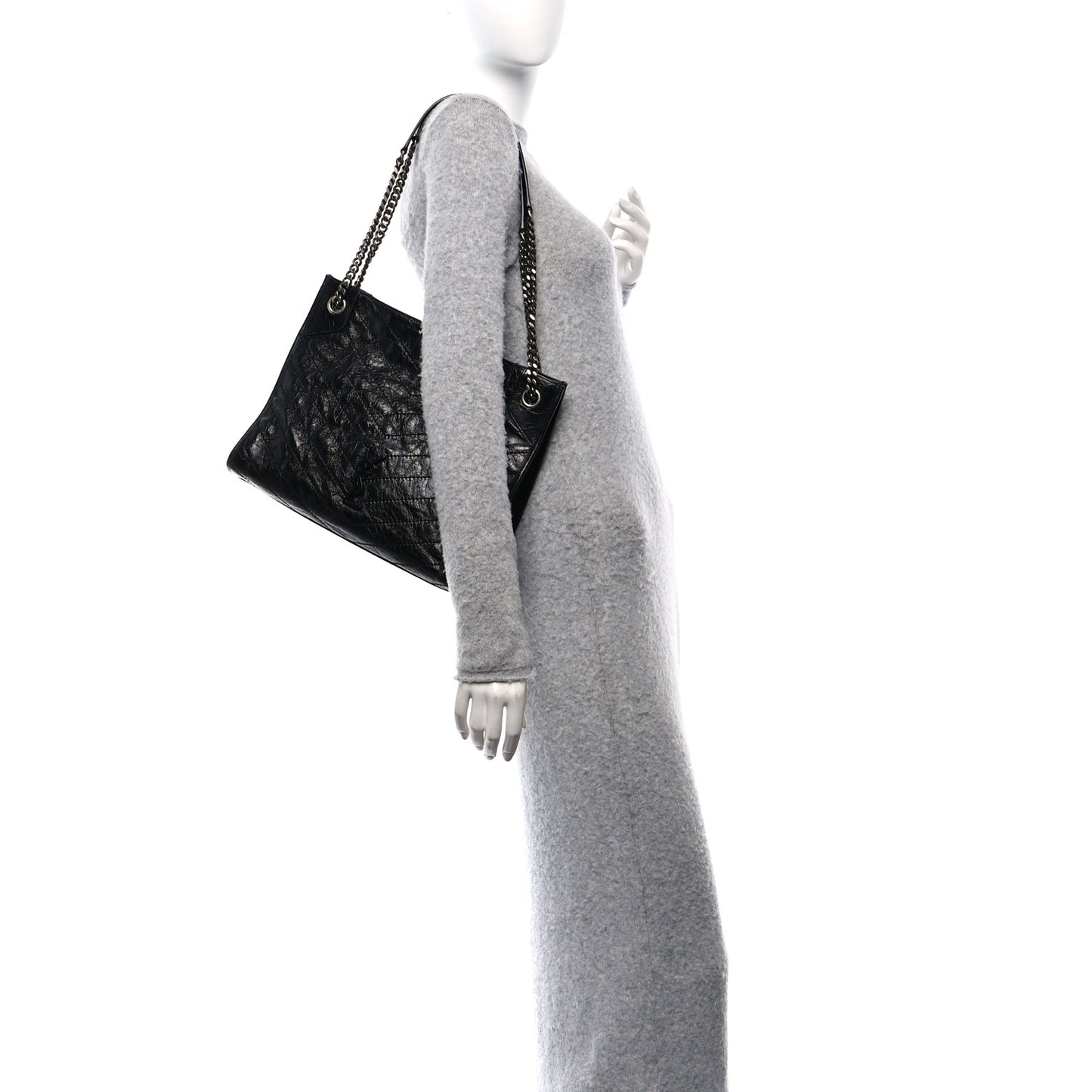 Crinkled Calfskin Matelasse Monogram Medium Niki Shopper Tote Black
