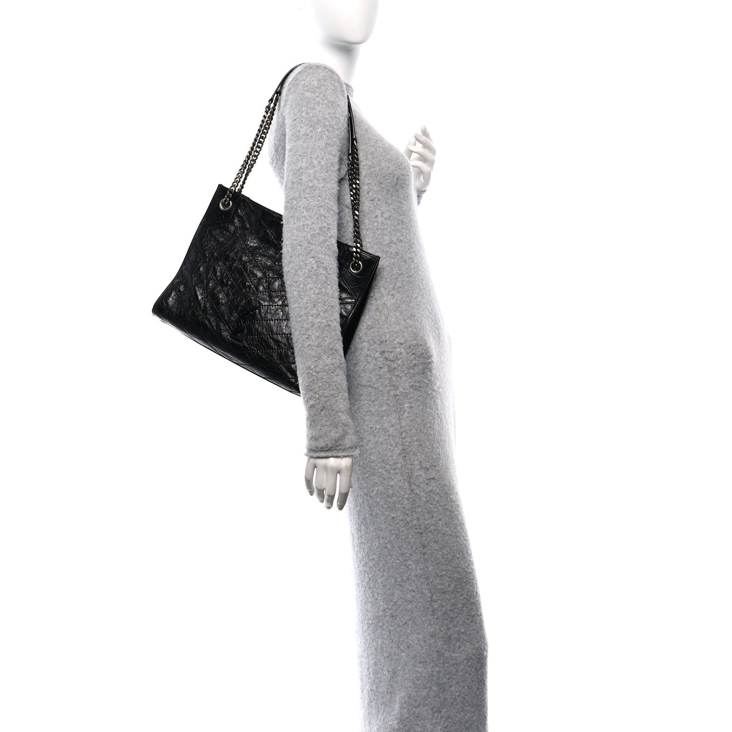 Saint Laurent Crinkled Calfskin Matelasse Monogram Medium Niki Shopper Tote Black 2 of 17