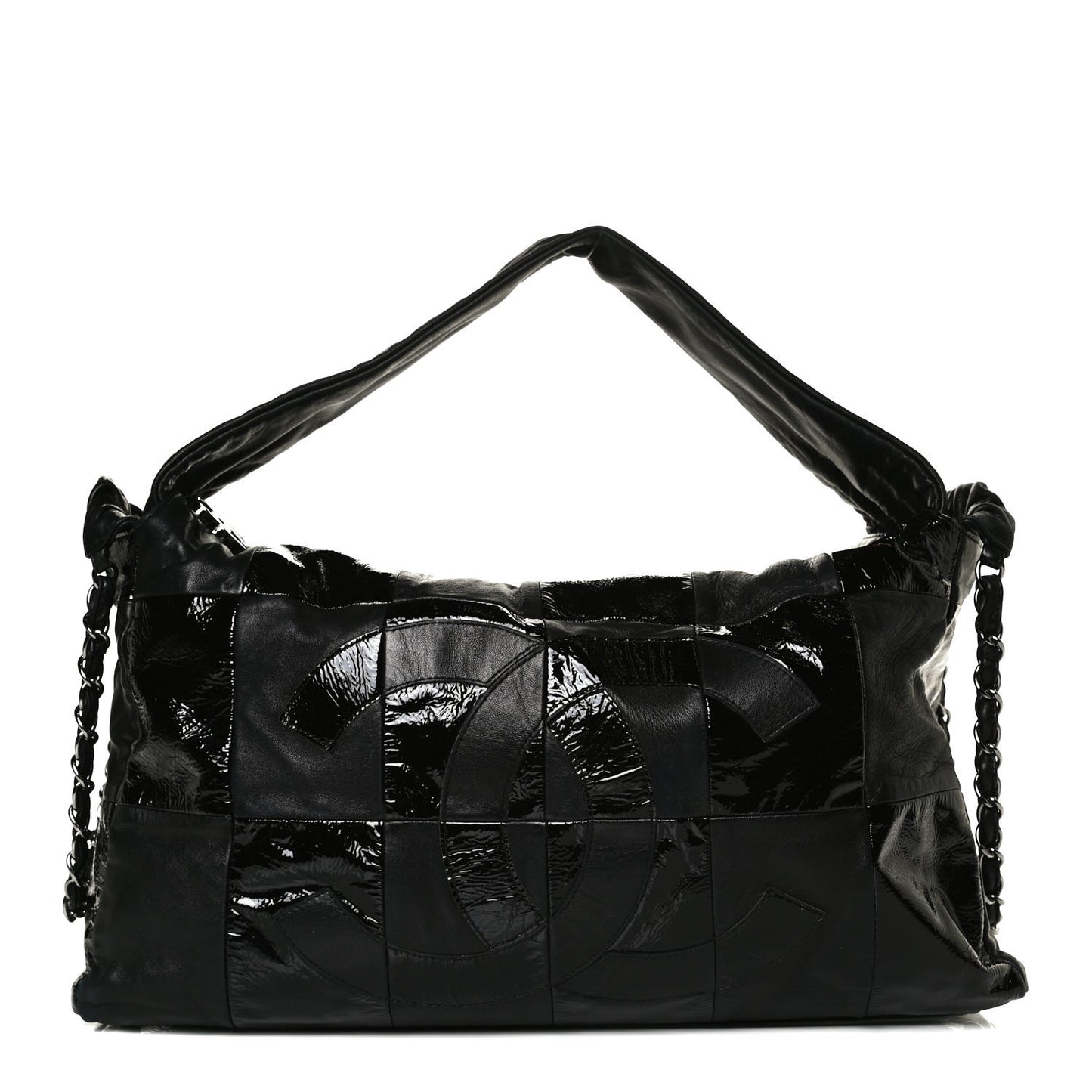 Lambskin Patent Calfskin Brooklyn Patchwork Hobo Black