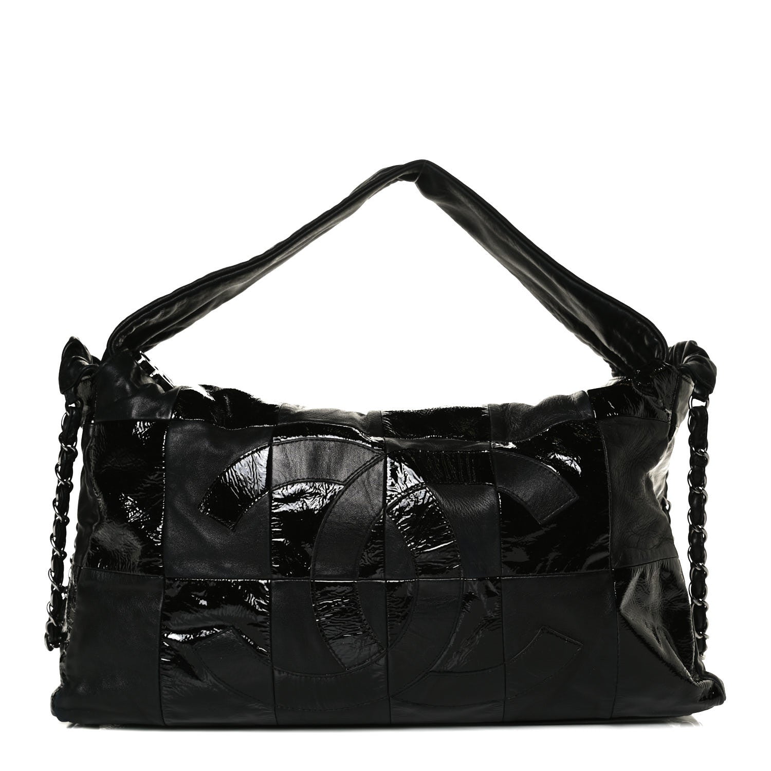 Chanel Lambskin Patent Calfskin Brooklyn Patchwork Hobo Black 1 of 15
