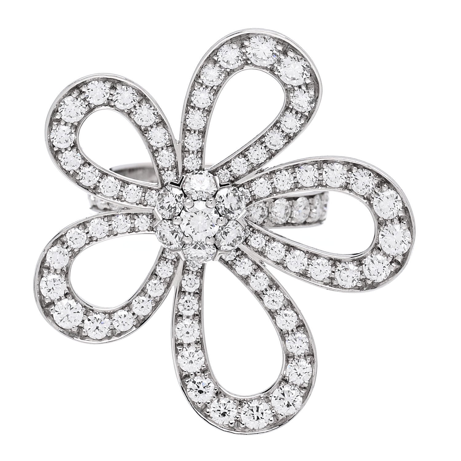 Van Cleef & Arpels 18K White Gold Diamond Flowerlace Ring 52 6 1 of 6