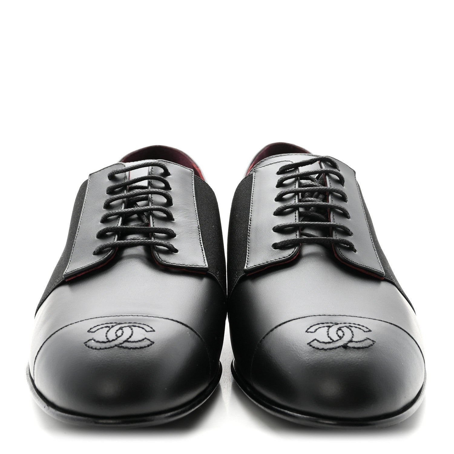 Chanel Calfskin Elastic Lace Up Cap Toe CC Loafers 40 Black