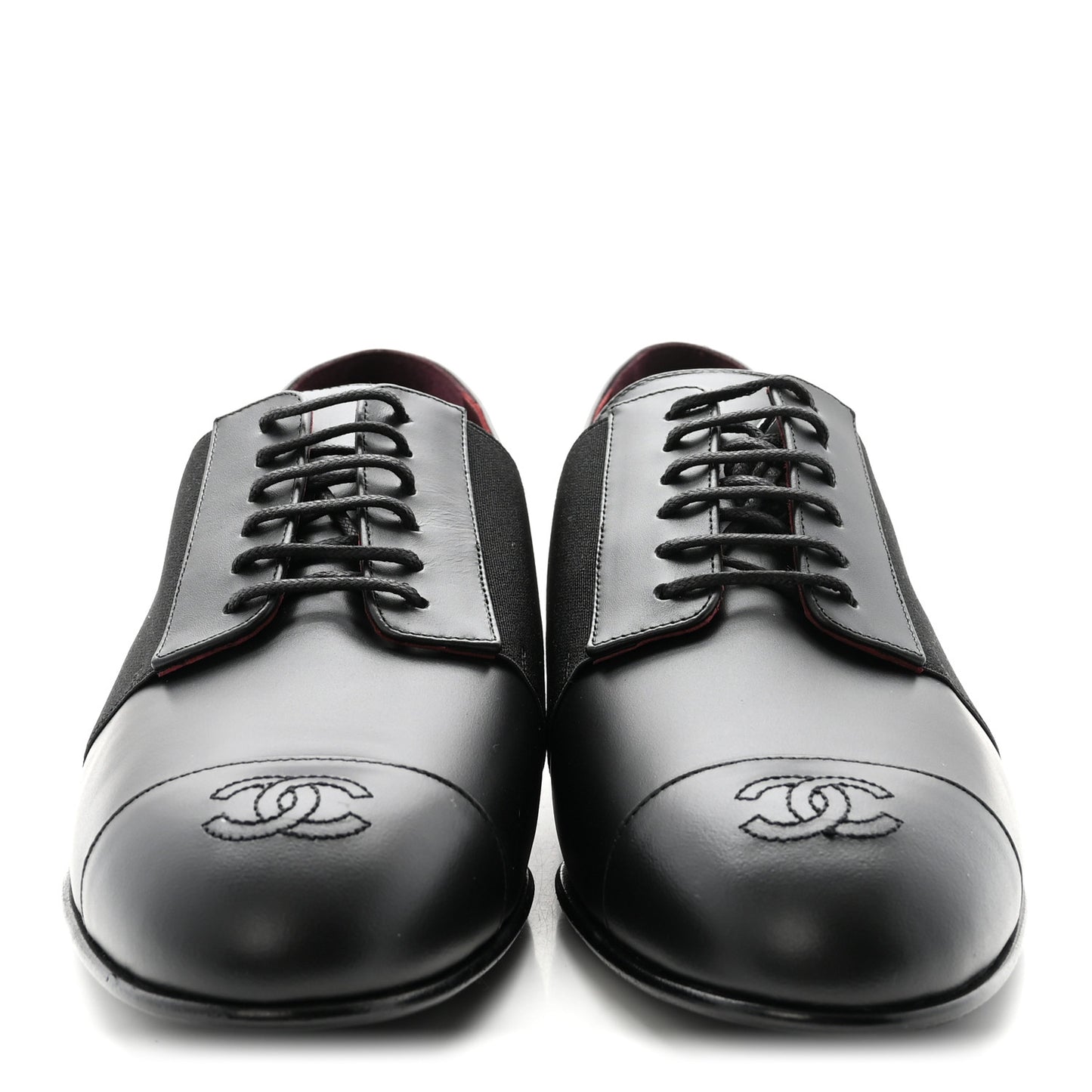 Calfskin Elastic Lace Up Cap Toe CC Loafers 40 Black