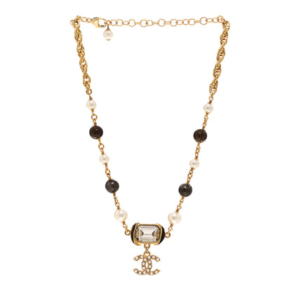 Chanel Graduated Pearl Crystal CC Short Necklace Gold Black Grey 3 of 5