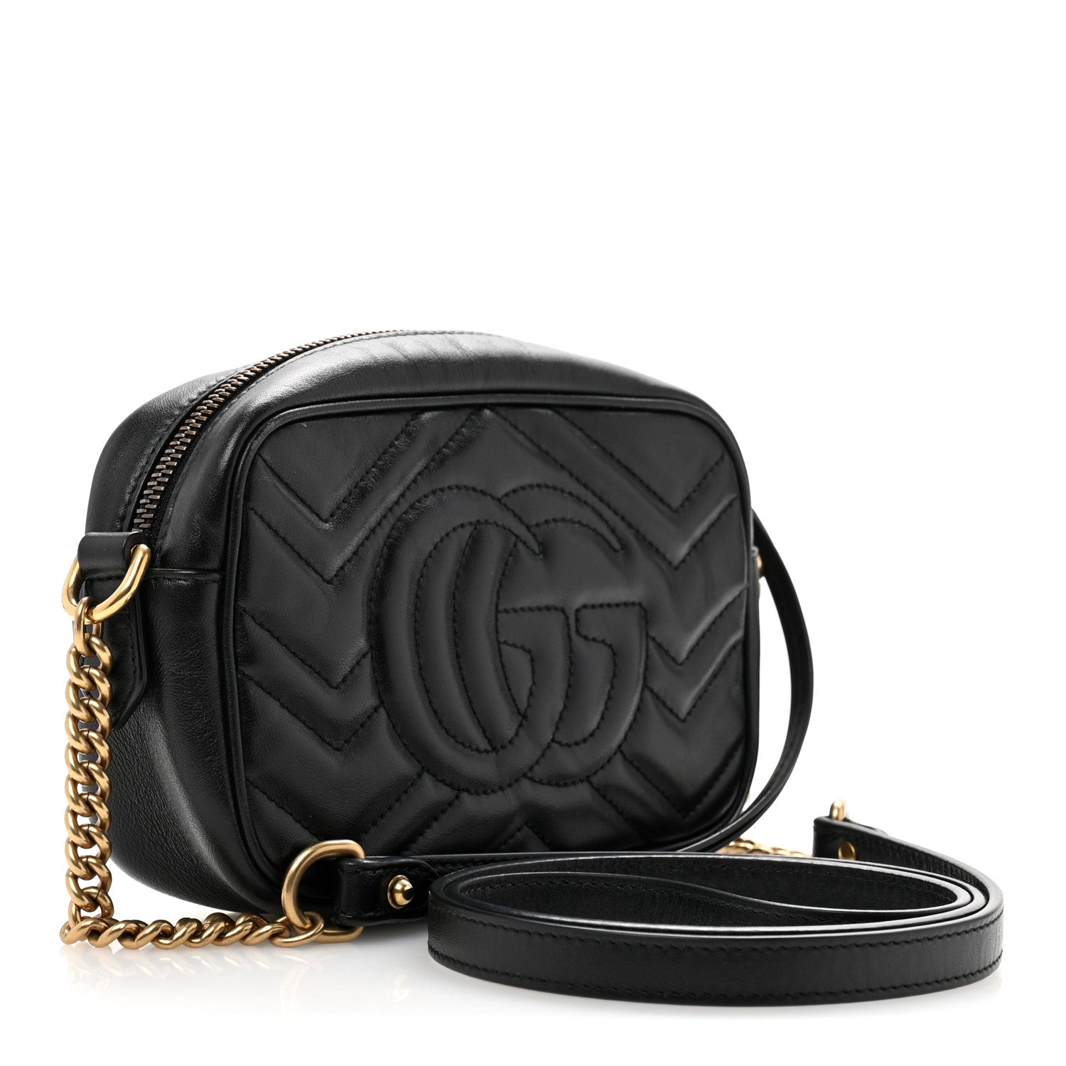 Gucci Calfskin Matelasse Mini GG Marmont Chain Shoulder Bag Black 3 of 10