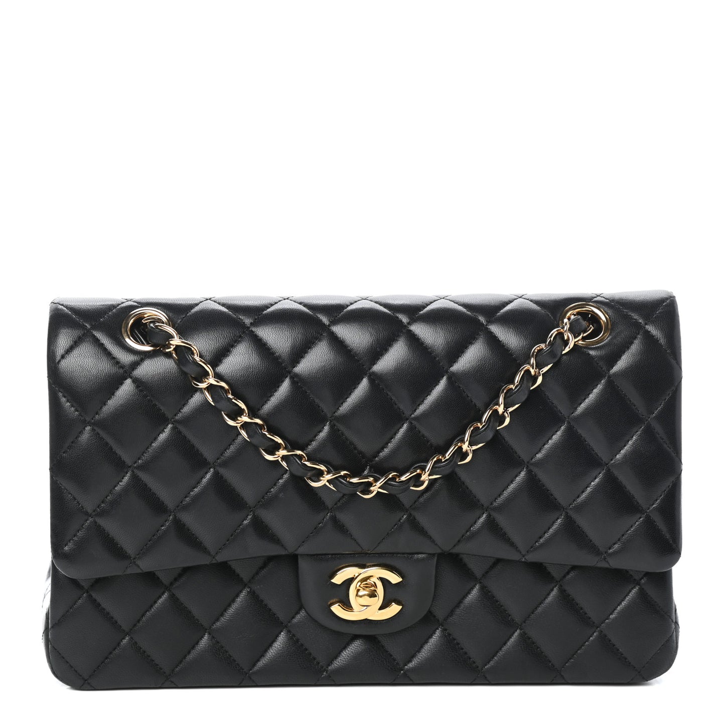 Lambskin Quilted Medium Double Flap Black