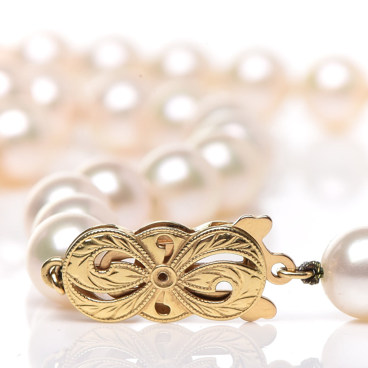 18K Yellow Gold Akoya Cultured Pearl 7-7.5mm Strand Necklace 16"