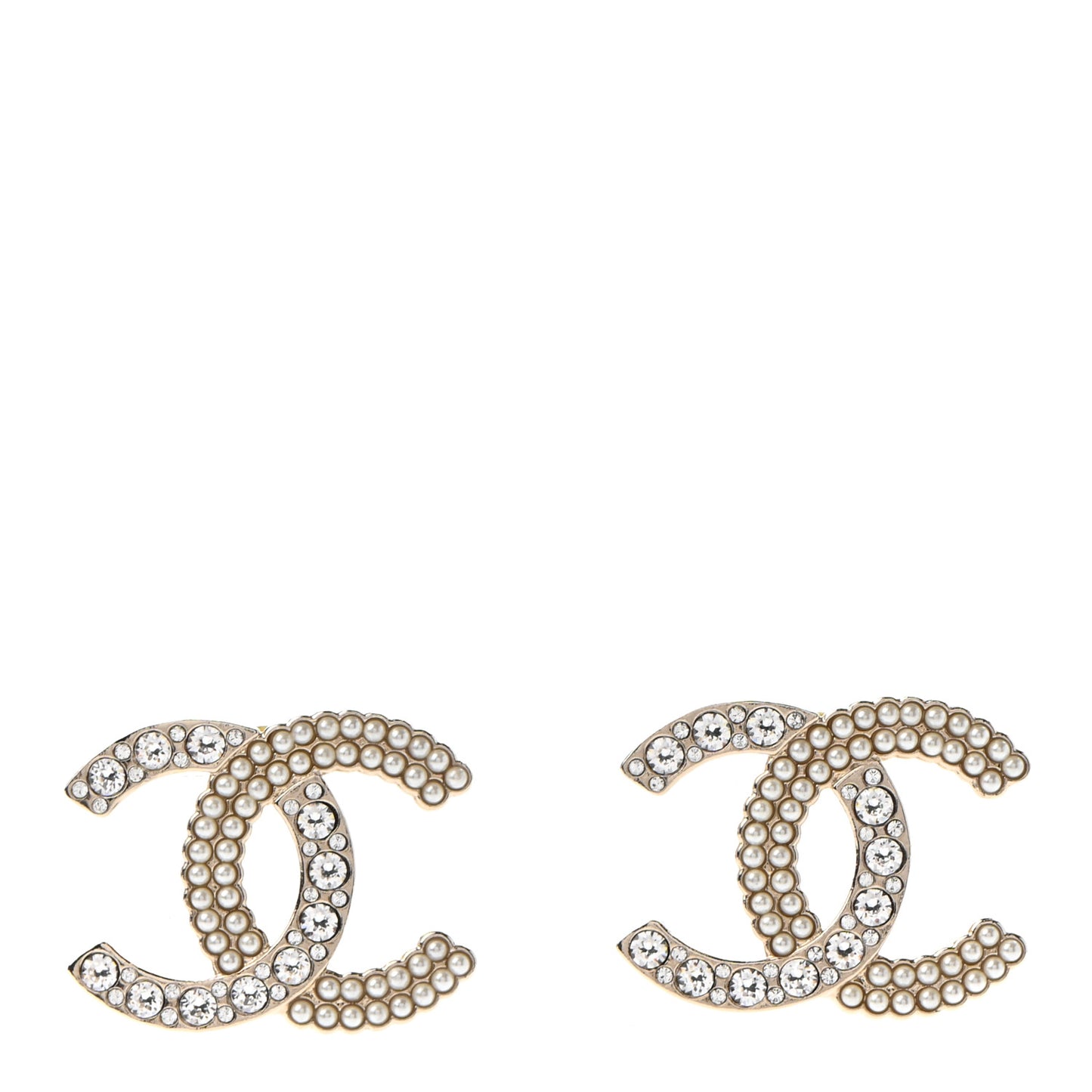 Crystal Pearl CC Large Earrings Gold