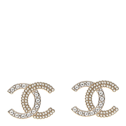 Chanel Crystal Pearl CC Large Earrings Gold 1 of 4