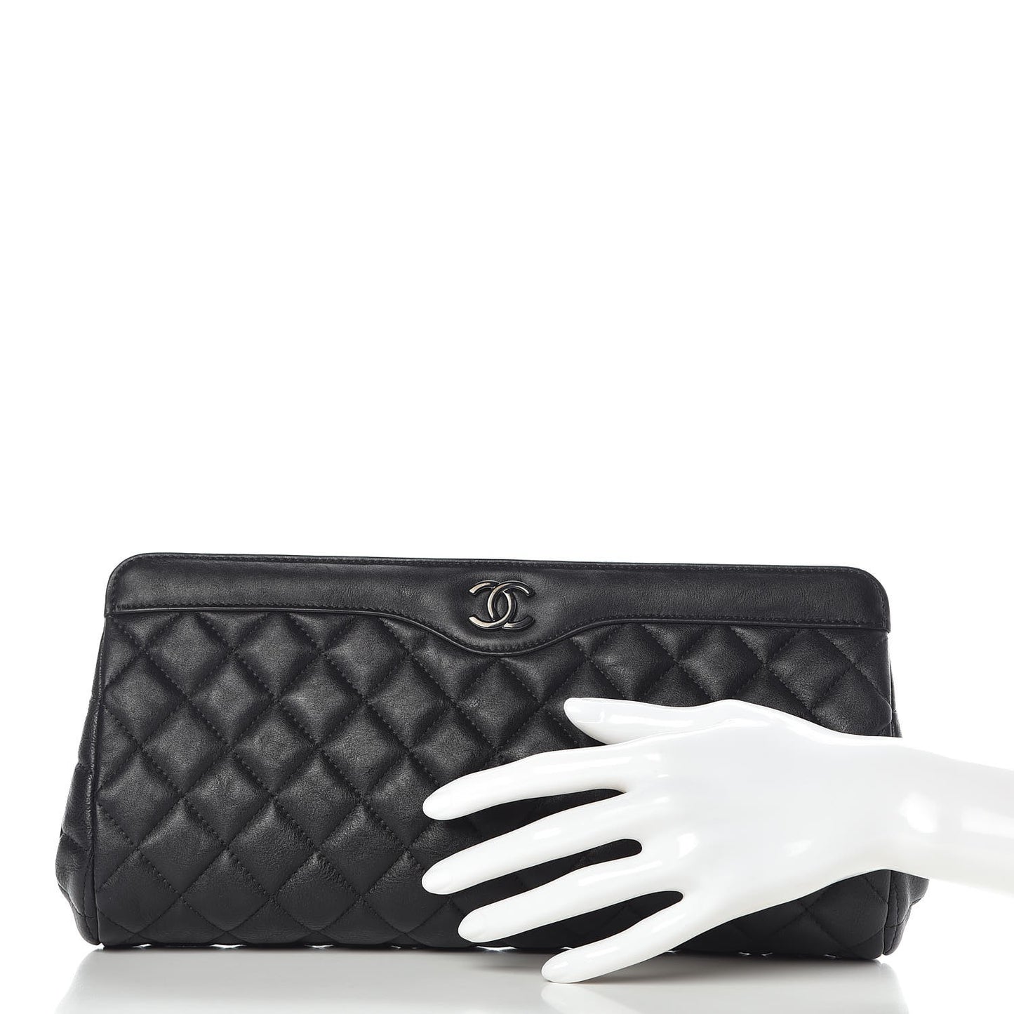 Crumpled Calfskin Quilted Clutch So Black