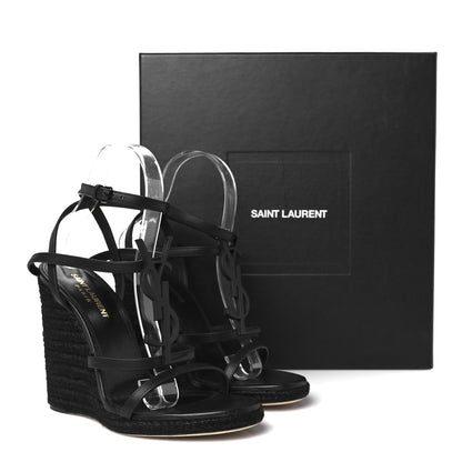 Saint Laurent Calfskin Cassandra Espadrille 105 Wedges 37 Black 10 of 10