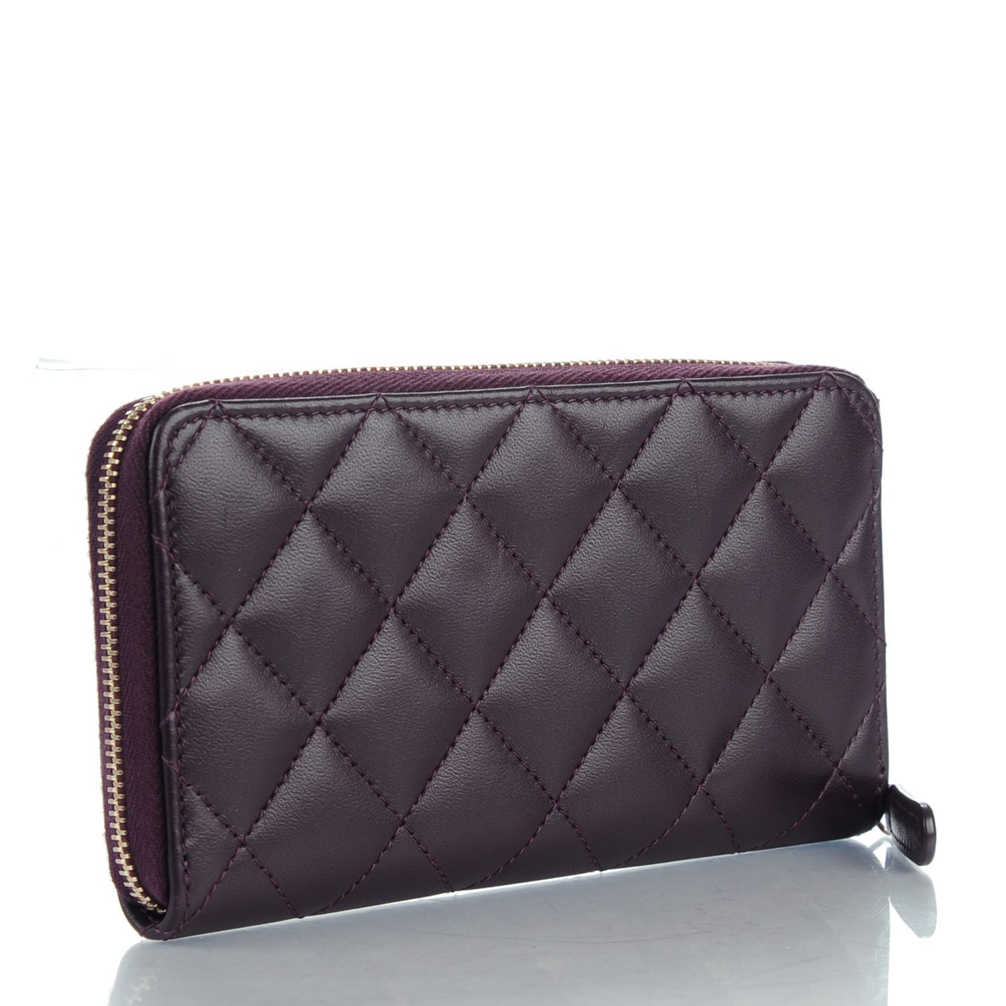 Lambskin Quilted Small Zip Around Wallet Purple