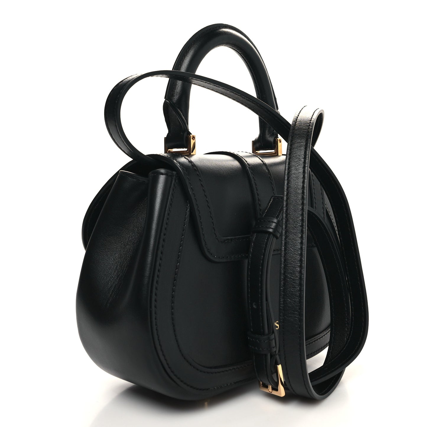 Calfskin Greca Goddess Mini Top Handle Bag Black