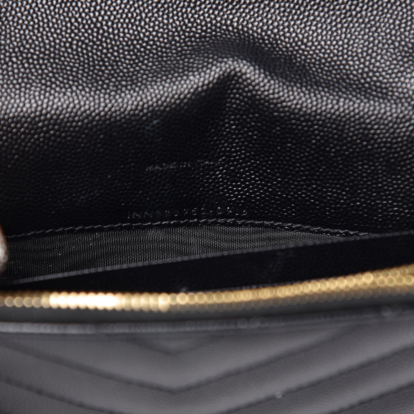 Grain De Poudre Matelasse Chevron Monogram Envelope Chain Wallet Black