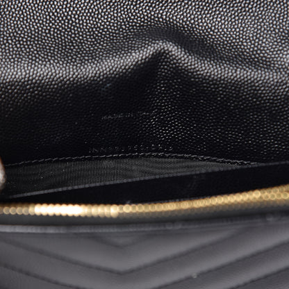 Saint Laurent Grain De Poudre Matelasse Chevron Monogram Envelope Chain Wallet Black 7 of 9