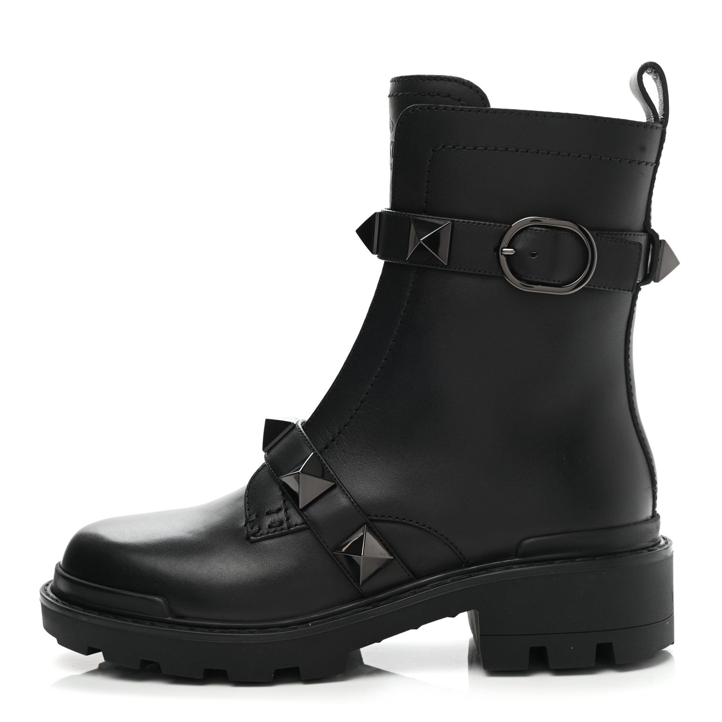 Calfskin Tonal Roman Stud 20/40mm Combat Boots 37.5 Black