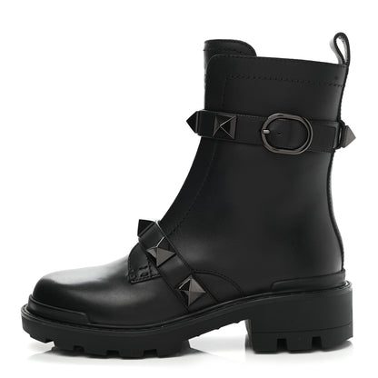 Valentino Garavani Calfskin Tonal Roman Stud 20/40mm Combat Boots 37.5 Black 1 of 9
