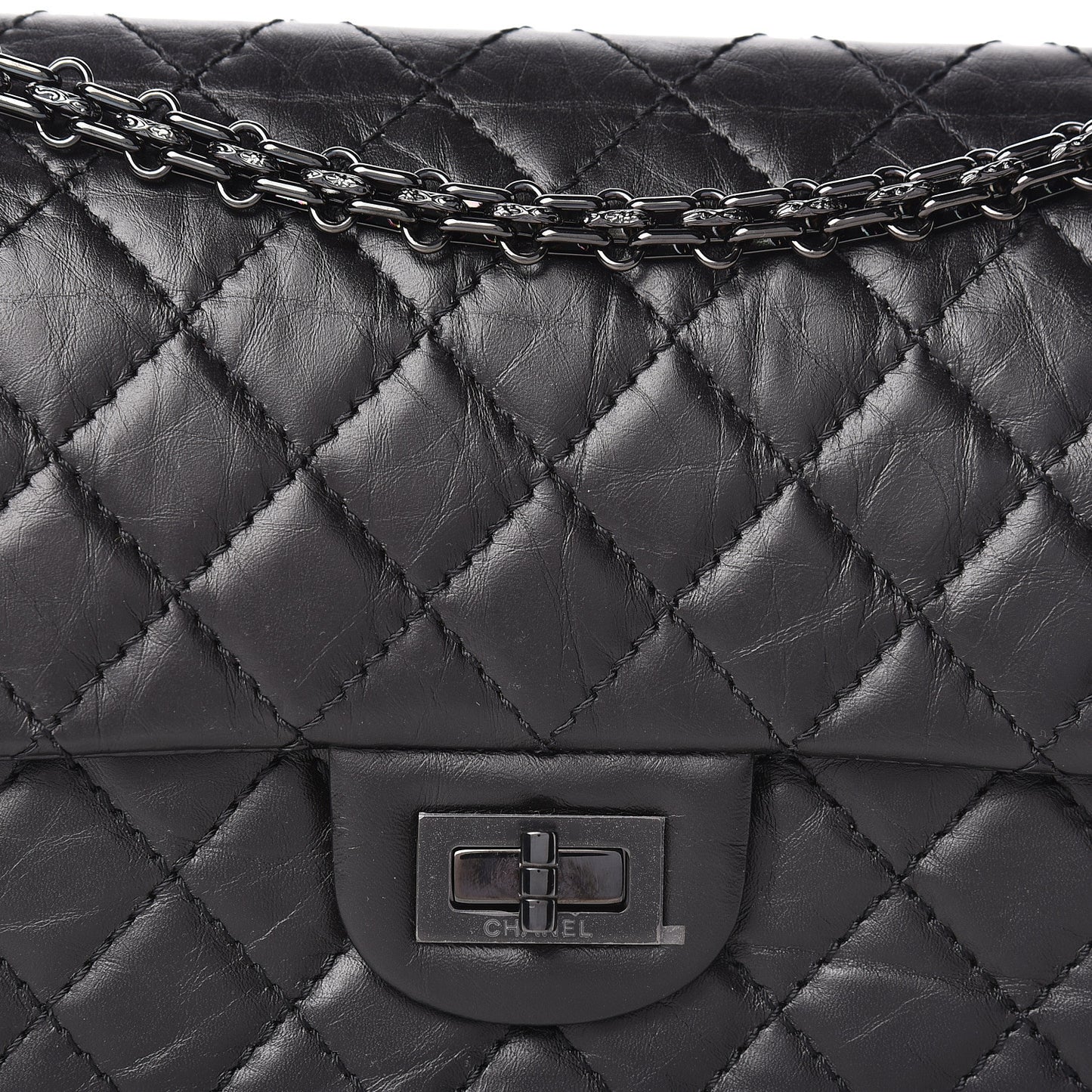 Aged Calfskin Quilted 2.55 Reissue 225 Flap So Black