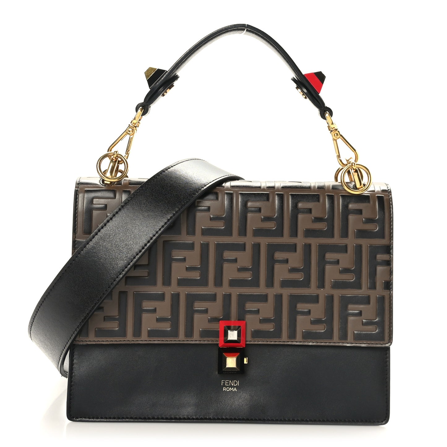 Vitello Liberty Bi-Color FF 1974 Embossed Kan I Shoulder Bag Black Maya