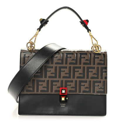 Fendi Vitello Liberty Bi-Color FF 1974 Embossed Kan I Shoulder Bag Black Maya 1 of 9