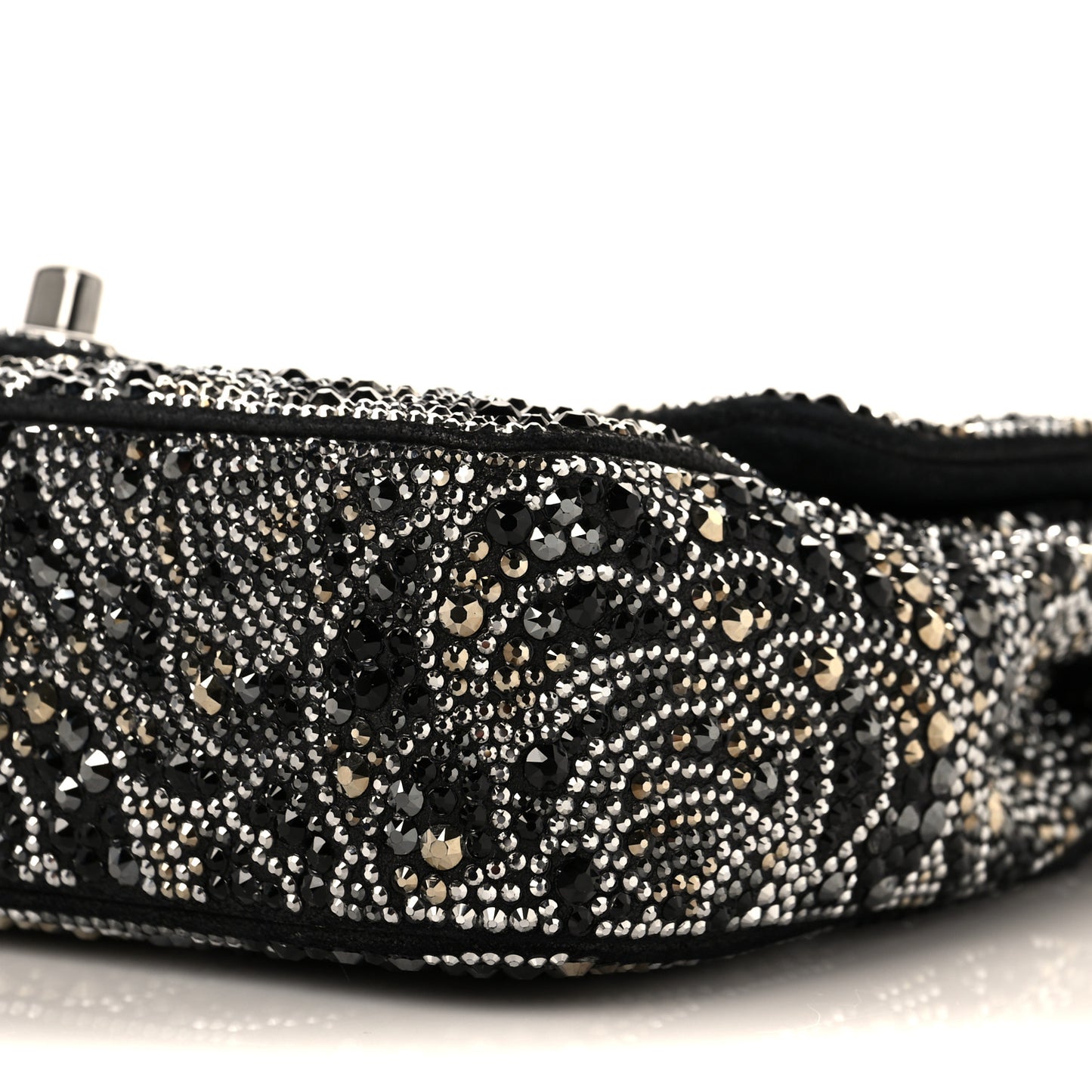 Suede Crystal Camellia Mini Rectangular Flap Black